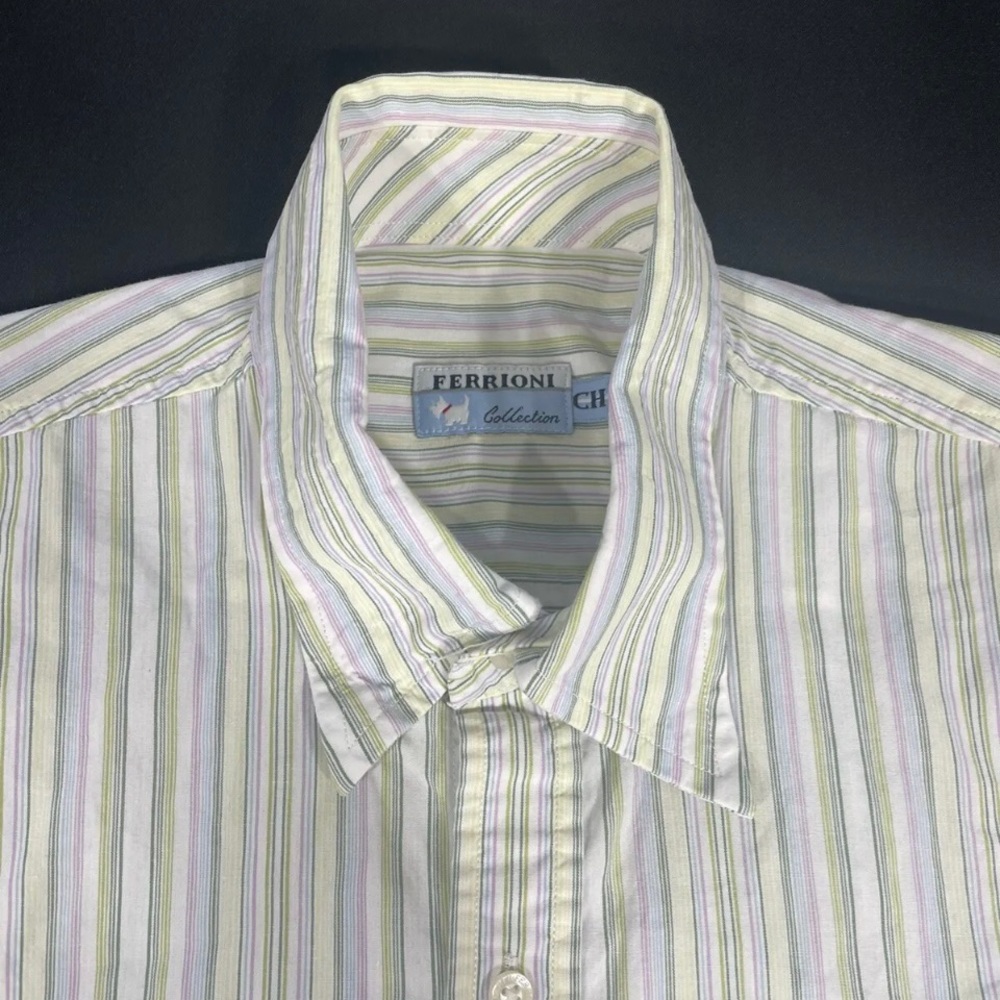 Ferrioni Mens Light Green Striped Short Sleeve Button Up Shirt Size CH